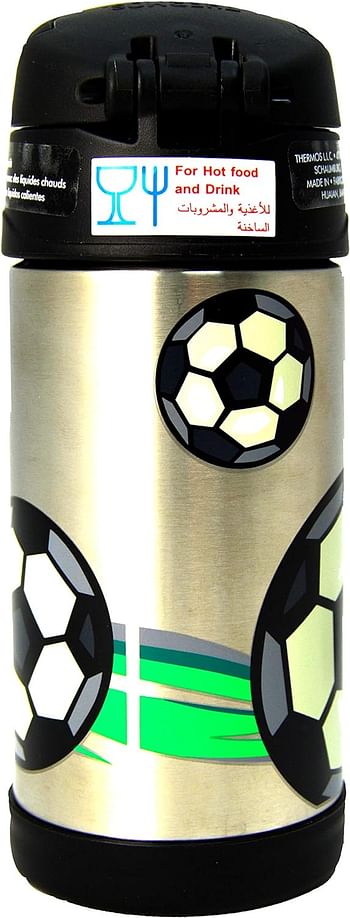 THERMOS Funtainer Stainless Steel hydration/Straw Water bottle for Kids Foot Ball  Push button lid with drinking spout  Sweat-proof for dry, happy hands 4 Years+ 355 ML