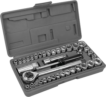 PERFORMANCE TOOL W1173 Sae/Metric 40-Piece Socket Set (1/4" & 3/8" Drive), Silver