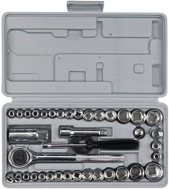 PERFORMANCE TOOL W1173 Sae/Metric 40-Piece Socket Set (1/4" & 3/8" Drive), Silver