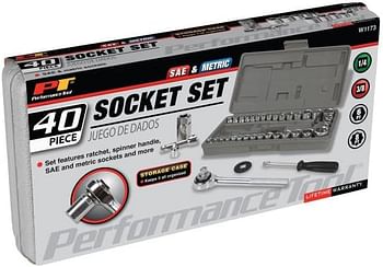 PERFORMANCE TOOL W1173 Sae/Metric 40-Piece Socket Set (1/4" & 3/8" Drive), Silver