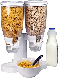 Feelings Cereal Dispenser Double Compartment 3 Litre + 3 Litre | Dry Food Dispenser | Double Control | Candy Dispenser | Cereal Dispenser Countertop | Cereal Organizer size: 31.5x16.5x38 cm(White)