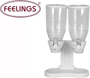 Feelings Cereal Dispenser Double Compartment 3 Litre + 3 Litre | Dry Food Dispenser | Double Control | Candy Dispenser | Cereal Dispenser Countertop | Cereal Organizer size: 31.5x16.5x38 cm(White)