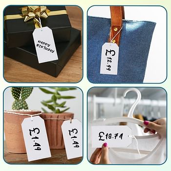 Paper Label Tags With String/twine (11 CM X 5.5 CM) Paper Gift Tags For Events, Luggage Tags, Birthday Party, Wedding Gift Favors - Pack of 100 Pcs