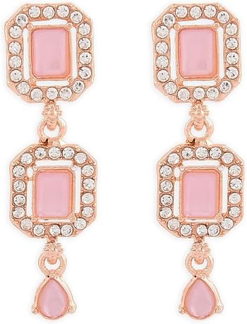 ZAVERI PEARLS Pink Dazzling Stones Sleek Choker Necklace Earring & Ring Set For Women-ZPFK15144