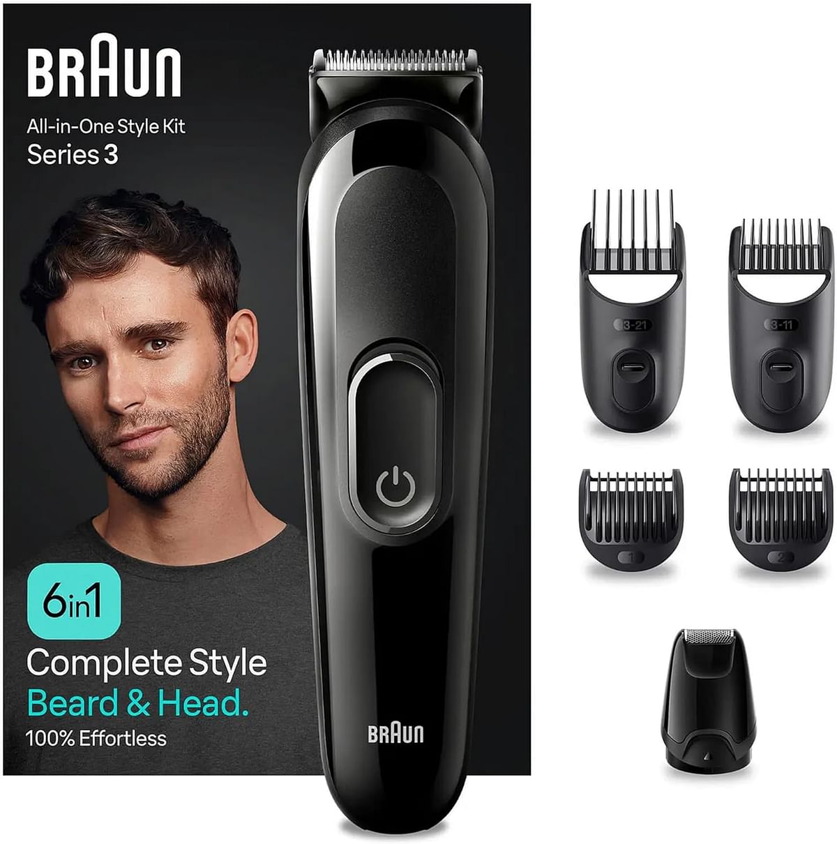 Braun MGK 3410 6 in 1 Style Kit 3 Beard, Hair Grooming. With 50min runtime, With 5 extra Curated Tools for Beard Clipping, Precision Shaving, and Hair clipping