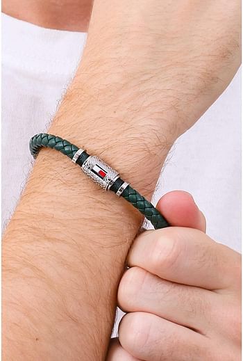Tommy Hilfiger 2790456 Men's Jewelry Stainless Steel & Green Leather & Green Cord