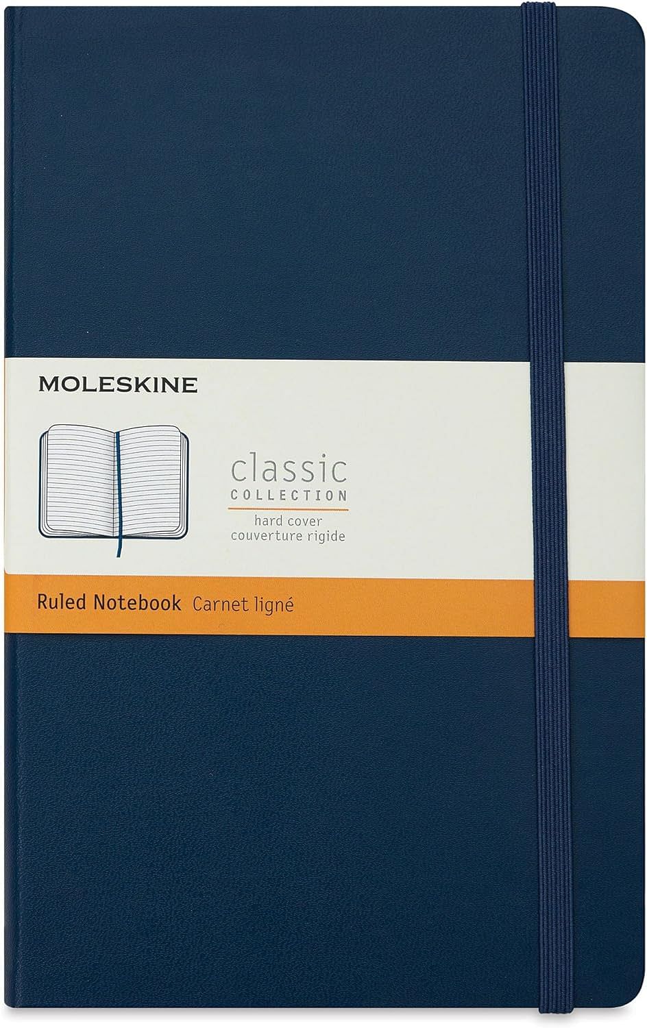 دفتر ملاحظات كلاسيكي من الورق المقوى مقاس 13 × 21 سم من Moleskine مع غلاف صلب وإغلاق مرن - أزرق ياقوتي