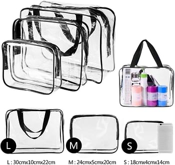 COOLBABY 3Pcs Clear Cosmetic Bag Vinyl Air Travel Toiletry Bags Bulk, Water Resistant PVC Packing Cubes with Zipper Closure & Carry Handle for Women Baby Men, Make up brush Case Beach Pool Spa Gym Bag, Black