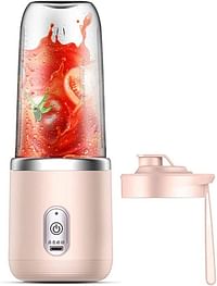 Portable Juicer Cup, Cordless Mini Fruit Juice mixer, Small Blender for Shakes and Smoothies, USB Rechargeable Battery, for Home Office Gym Travel 400ml - Pink
