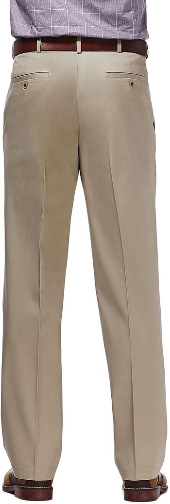 Haggar Men's Premium No Iron Khaki Classic Fit Expandable Waist Flat Front Pant Reg. and Big & Tall Sizes - 38W 34L - Khaki