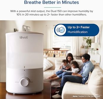 LEVOIT 3L Humidifiers for Bedroom Baby Room with Night Light, Cool Mist Humidifier for Home, Office & Plant, Auto-Off, Up to 25H for 27 ㎡, Quiet Operation with 360° Rotation Nozzle- 2 Filter Sponge