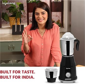 Lifelong Mixer Grinder for Kitchen - 2 Jars 500 Watt - Mixie with Mini Jar for Chutney & Liquidizing Jar used as Wet Grinder & Blender for Milkshake, Smoothie, Puree -Stainless Steel Blades (LLMG93)