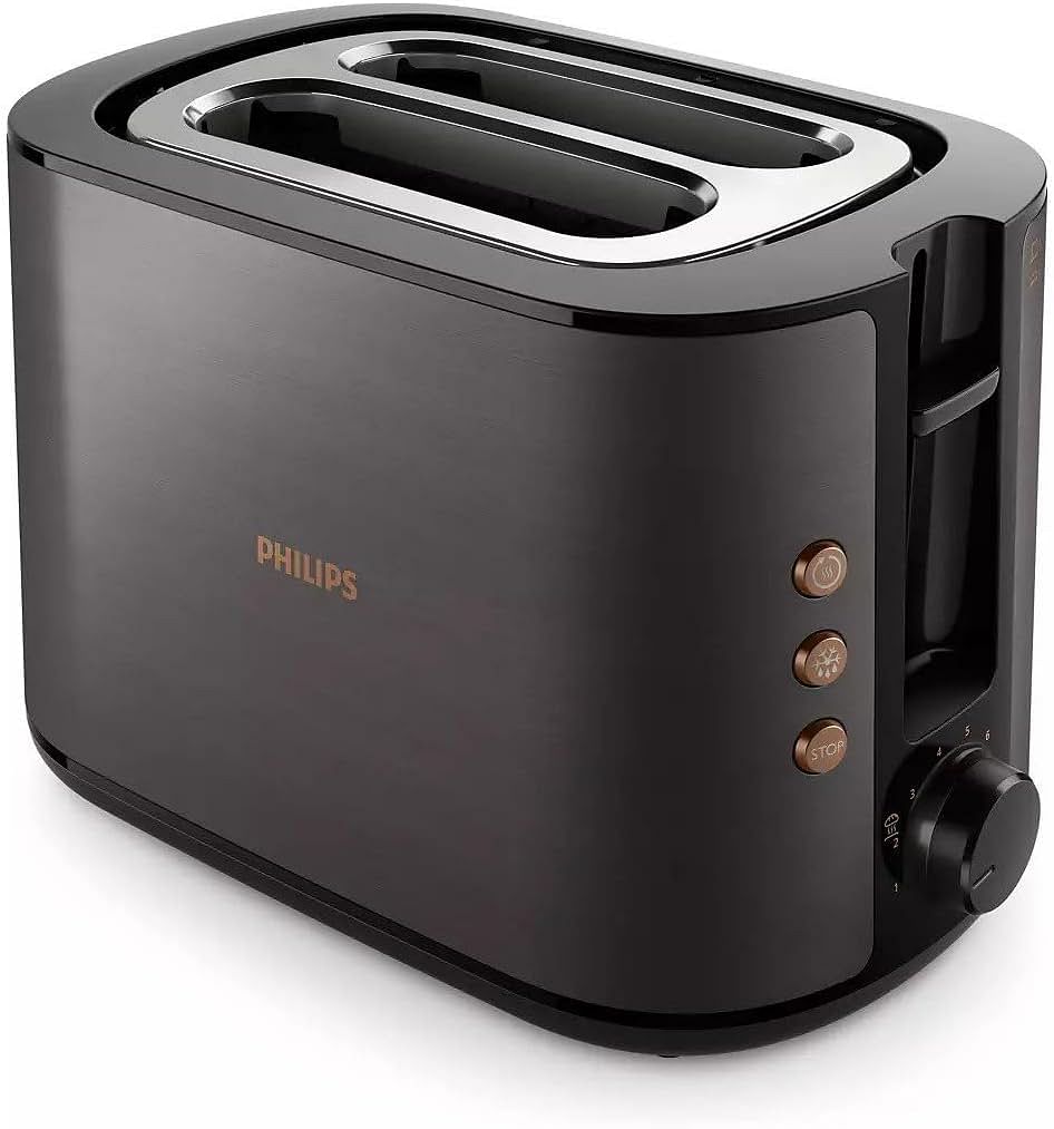 Philips 5000 Series Toaster 950W Auto Shut off Reheat Mode Bun Warming Rack HD265031 - Black / Copper