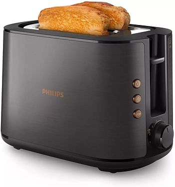 Philips 5000 Series Toaster 950W Auto Shut off Reheat Mode Bun Warming Rack HD265031 - Black / Copper