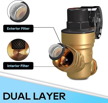 RVGUARD RV Water Pressure Regulator Valve, Brass Lead-Free Adjustable Water Pressure Reducer with Gauge and Inlet Screen Filter for RV Camper Travel Trailer