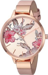 ساعة ناين ويست للنساء بسوار مزين بالزهور - الوردي والذهبي الوردي