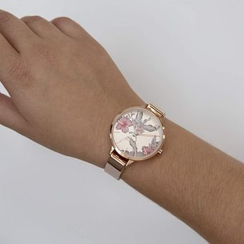 Nine West Women's Floral Dial Strap Watch - Pink And Rose Gold
