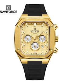 NAVIFORCE 8037 Square Luxury Date Chronograph Quartz Waterproof Luminous Men's Watches Clock Relogio Masculino- Gold\Black