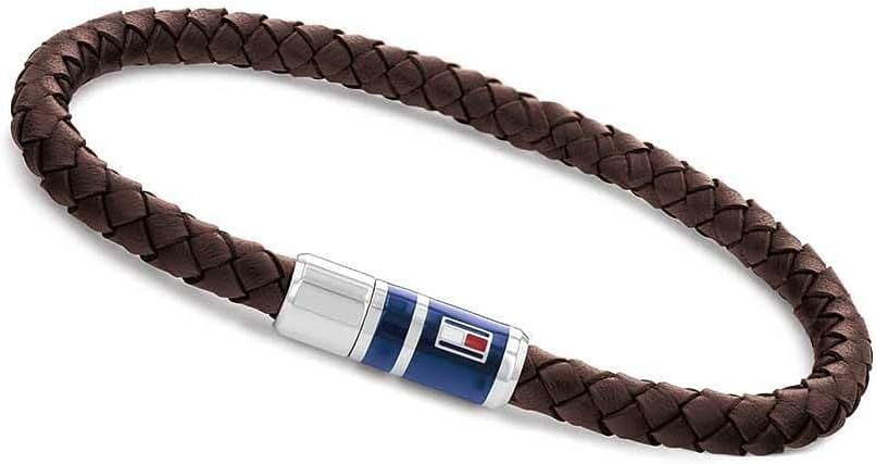 Tommy Hilfiger Men's Jewelry Braided Leather Bracelet Leather - Brown