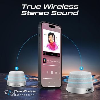 Promate Bluetooth Magnetic Base Speaker, 3W True Wireless Portable Speaker with HD Sound, 40mm Dynamic Drivers Long-Lasting 12H Playtime and Bluetooth V5.3 for iPhone 15 Galaxy S24 Punch Silver