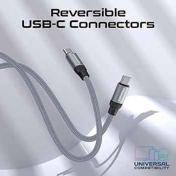 كابل بروميت USB-C إلى USB-C ممتاز مغناطيسي ذاتي التنظيم مع توصيل طاقة 60 واط وكابل مزامنة وشحن متين من النايلون بطول 120 سم، موصلات قابلة للعكس، قلب نحاسي سميك - أزرق