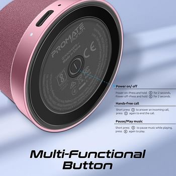 Promate Bluetooth Magnetic Base Speaker, 3W True Wireless Portable Speaker with HD Sound, 40mm Dynamic Drivers Long-Lasting 12H Playtime and Bluetooth V5.3 for iPhone 15 Galaxy S24 Punch Pink