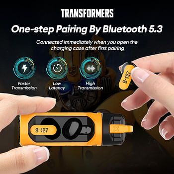 Transformers True Tf-T11 Wireless Earbuds Bluetooth 5.4 Headphones Stereo Bass Earphones, Noise Cancelling - Yellow
