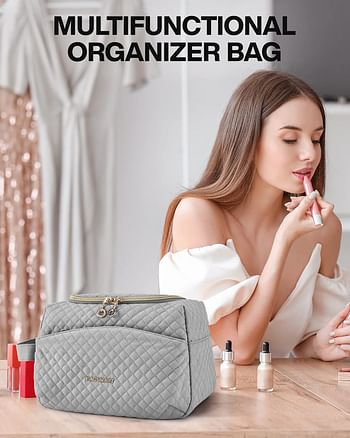 BAGSMART Toiletry Bag for Women Travel Makeup Bag Cosmetic Bag Make Up Organizer Case Resistant-Water Toiletries Accessories Travel - Grey