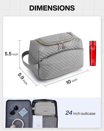 BAGSMART Toiletry Bag for Women Travel Makeup Bag Cosmetic Bag Make Up Organizer Case Resistant-Water Toiletries Accessories Travel - Grey