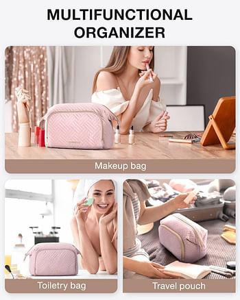 BAGSMART Toiletry Bag for Women Travel Makeup Bag Cosmetic Bag Make Up Organizer Case Resistant-Water Toiletries Accessories Travel - ​​​​​​​Pink