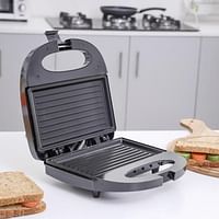Geepas GGM6001 700W 2 Slice Grill Maker With Non-Stick Plates Stainless Steel Panini Press, Sandwich Toaster, Grill & Griddle Toasty Maker Cord-Warp For Storage, Ideal For Breakfast