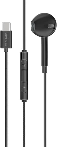 Promate Earbuds with USB-C Connector, Ergonomic In-Ear USB-C HD Mono Earphone with Mic, Noise Isolation, Call Function, and In-Line Volume Control for iPhone 15, iPad Air, IPod, MonoPod-C