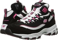 Skechers Sport Women's D'Lites Memory Foam Lace-up Sneaker 36 EU Wide - Black And White And Pink