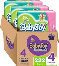 Babyjoy Compressed Diamond Pad, Size 4, Large - 10-18 Kg - Giant Box - 222 Diapers