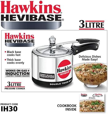 Hawkins Havibase Aluminum Induction Compatible Double Thick Base Pressure Cooker 3 Litres - Silver