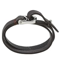 Aigner Leather Double Tour Logo Bracelet - Black