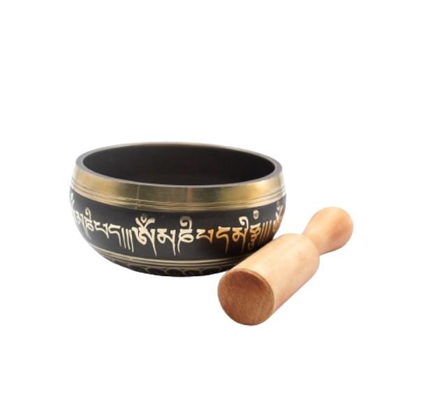 Authentic Himalayan Singing Bowl Single Set Handcrafted in Nepal Includes Traditional Wooden Striker Ideal for Healing, Mindfulness, Meditation, and Yoga 272 Grams - Black