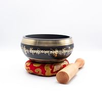 Authentic Himalayan Singing Bowl Single Set Pattern Handcrafted in Nepal Includes Traditional Wooden Striker and Silk Cushion Ideal for Healing, Mindfulness, Meditation, and Yoga 391 Grams - Black