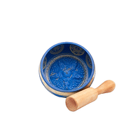 Authentic Himalayan Singing Bowl Single Set Handcrafted in Nepal Vibrant Design Includes Traditional Wooden Striker Ideal for Healing, Mindfulness, Meditation, and Yoga 350 Grams - Blue and Golden