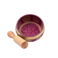 Authentic Himalayan Singing Bowl Single Set Handcrafted in Nepal Vibrant Design Includes Traditional Wooden Striker Ideal for Healing, Mindfulness, Meditation, and Yoga 350 Grams - Magenta and Golden