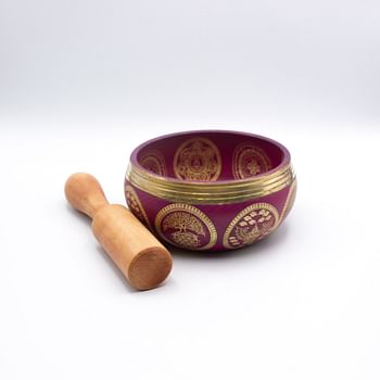 Authentic Himalayan Singing Bowl Single Set Vibrant Red Design Handcrafted in Nepal Small Includes Traditional Wooden Striker Ideal for Healing, Mindfulness, Meditation, and Yoga 193 Grams - Red