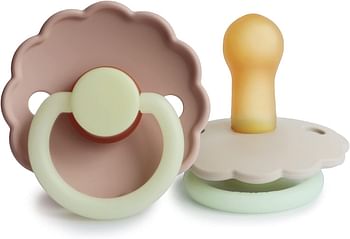 FRIGG Daisy Latex Baby Pacifier, 0-6 Months, Blush Night/Cream Night, Pack of 2