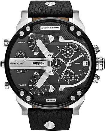 Diesel Mr. Daddy 2.0 Men's Chronograph Quartz Analog Watch Leather Strap - Black/Silver