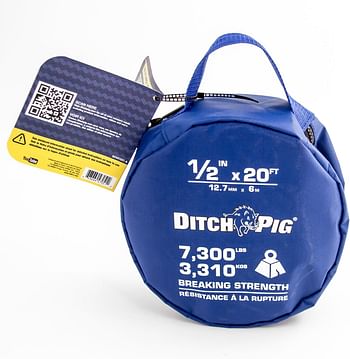 Mibro Ditchpig 447051 Kinetic Energy Vehicle Recovery Double Nylon Braided Rope With Tote Bag, 1/2" X 20', 7,300 Lbs. Breaking Strength