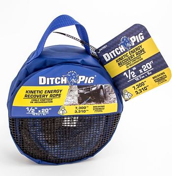 Mibro Ditchpig 447051 Kinetic Energy Vehicle Recovery Double Nylon Braided Rope With Tote Bag, 1/2" X 20', 7,300 Lbs. Breaking Strength