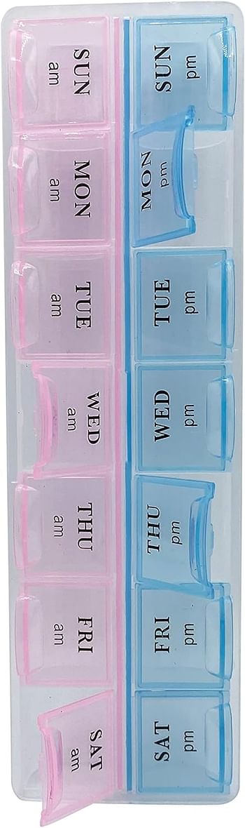 Weekly Pill Box (English), Pill Organiser, Medicine Holder for Pills 7 Days, Daily Pill Box, Pill Reminder (14 Compartments - 2 Colours)