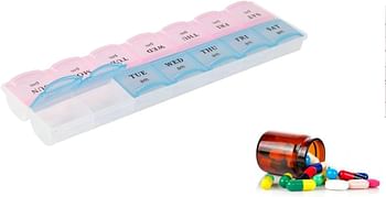 Weekly Pill Box (English), Pill Organiser, Medicine Holder for Pills 7 Days, Daily Pill Box, Pill Reminder (14 Compartments - 2 Colours)