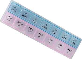 Weekly Pill Box (English), Pill Organiser, Medicine Holder for Pills 7 Days, Daily Pill Box, Pill Reminder (14 Compartments - 2 Colours)