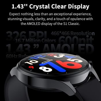 Black Shark S1 Classic Smartwatch 1.43 AMOLED 12 Days Battery Life Game Health Monitoring NFC Magnetic Charging Fully Washable Black