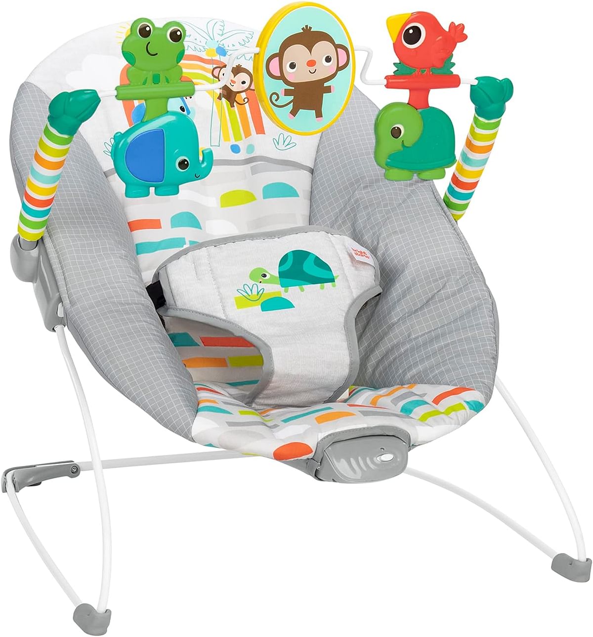 Bright Starts Playful Paradise Comfy Baby Bouncer Seat with Soothing Vibration and Toys for Unisex, 0-6 Months